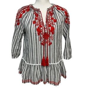 Kate Spade New York Striped Embroidered Tasseled Blouse SZ XSmall Resort Wear